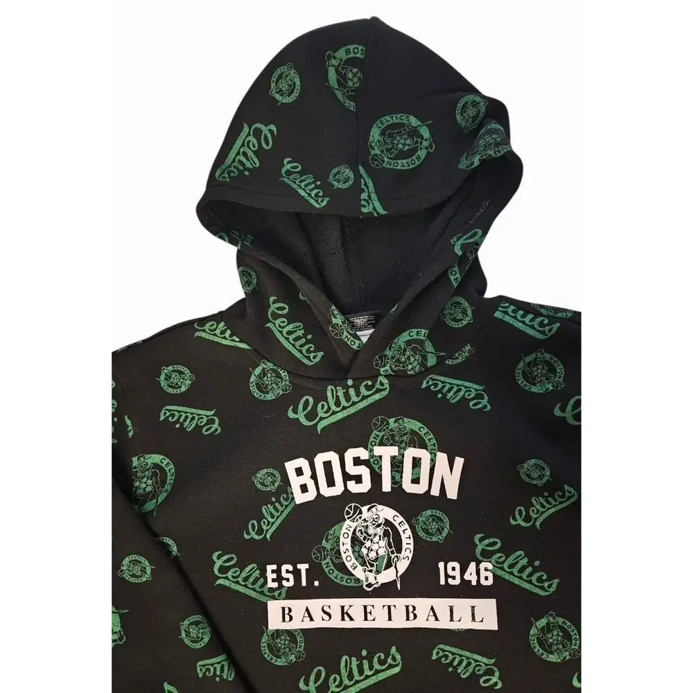 Boston Celtics Youth XL 18–20‎ Hoodie Black Green All Over Print NBA